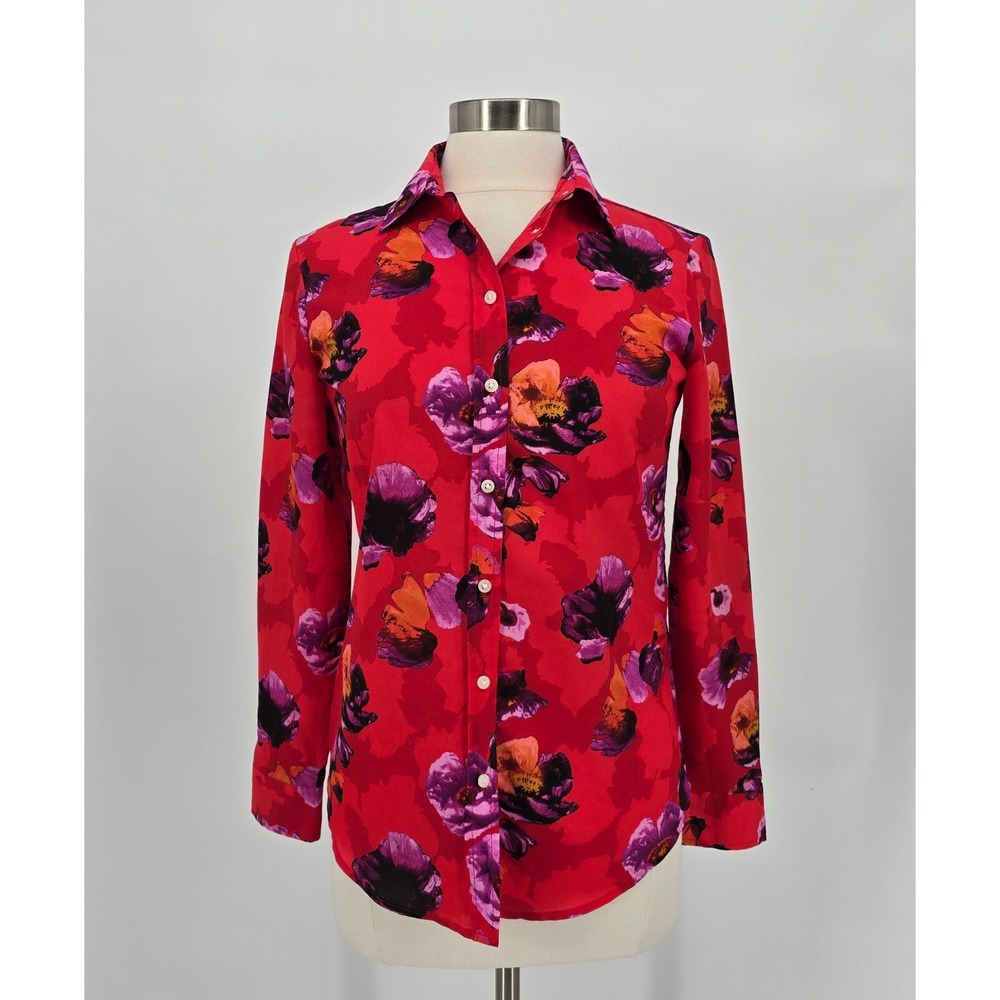 Banana Republic Button Front Women XS Red Purple Dillon Shirt Floral Satin